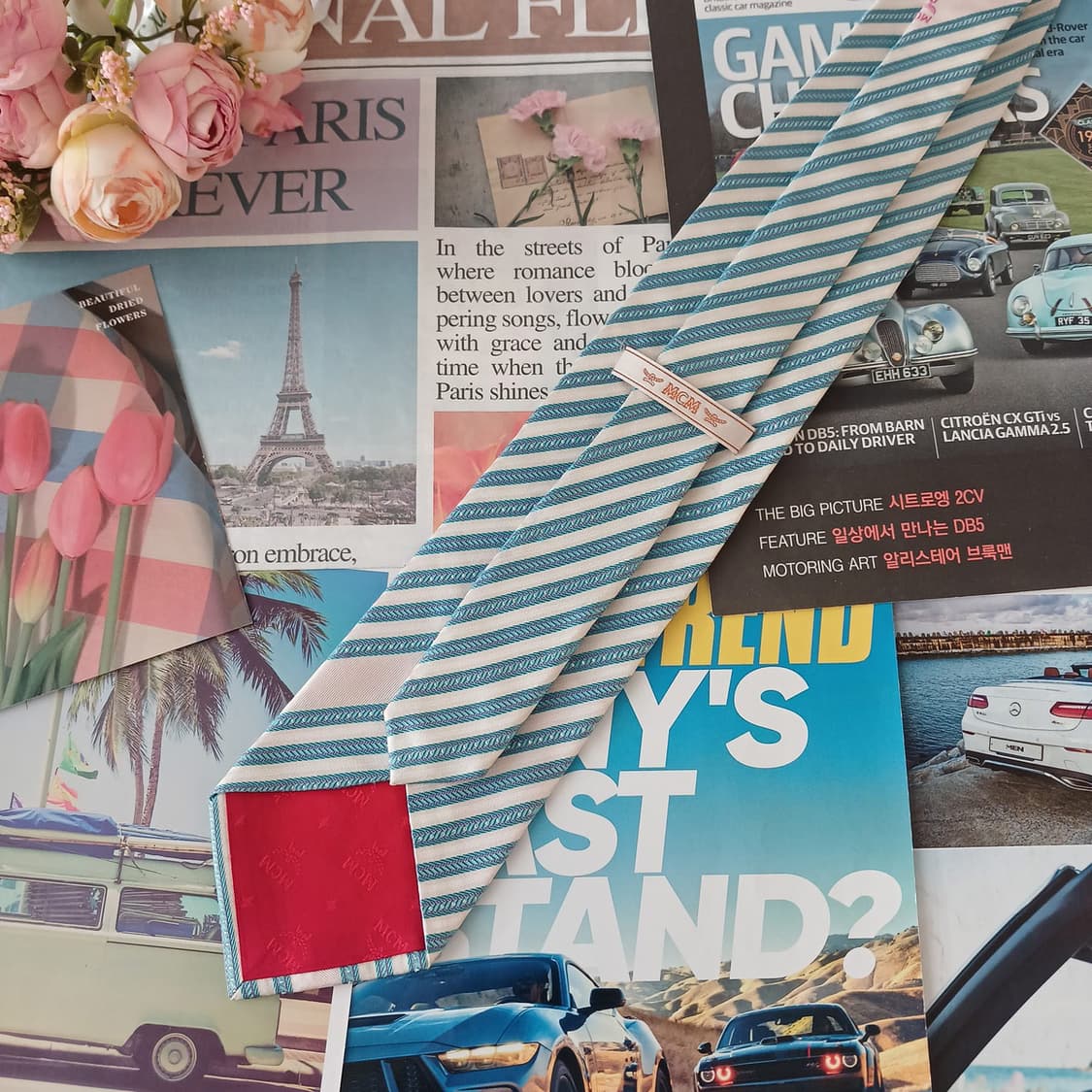 MCM 실크 스카이블루 스트라이프 넥타이 9.2cm A+등급 A19282 상품이미지4