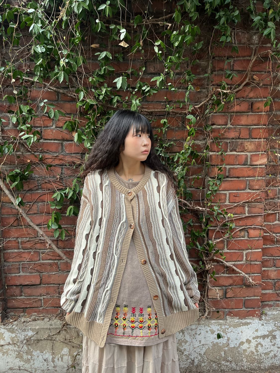 베이지 브라운 케이블 카디건 상품이미지2