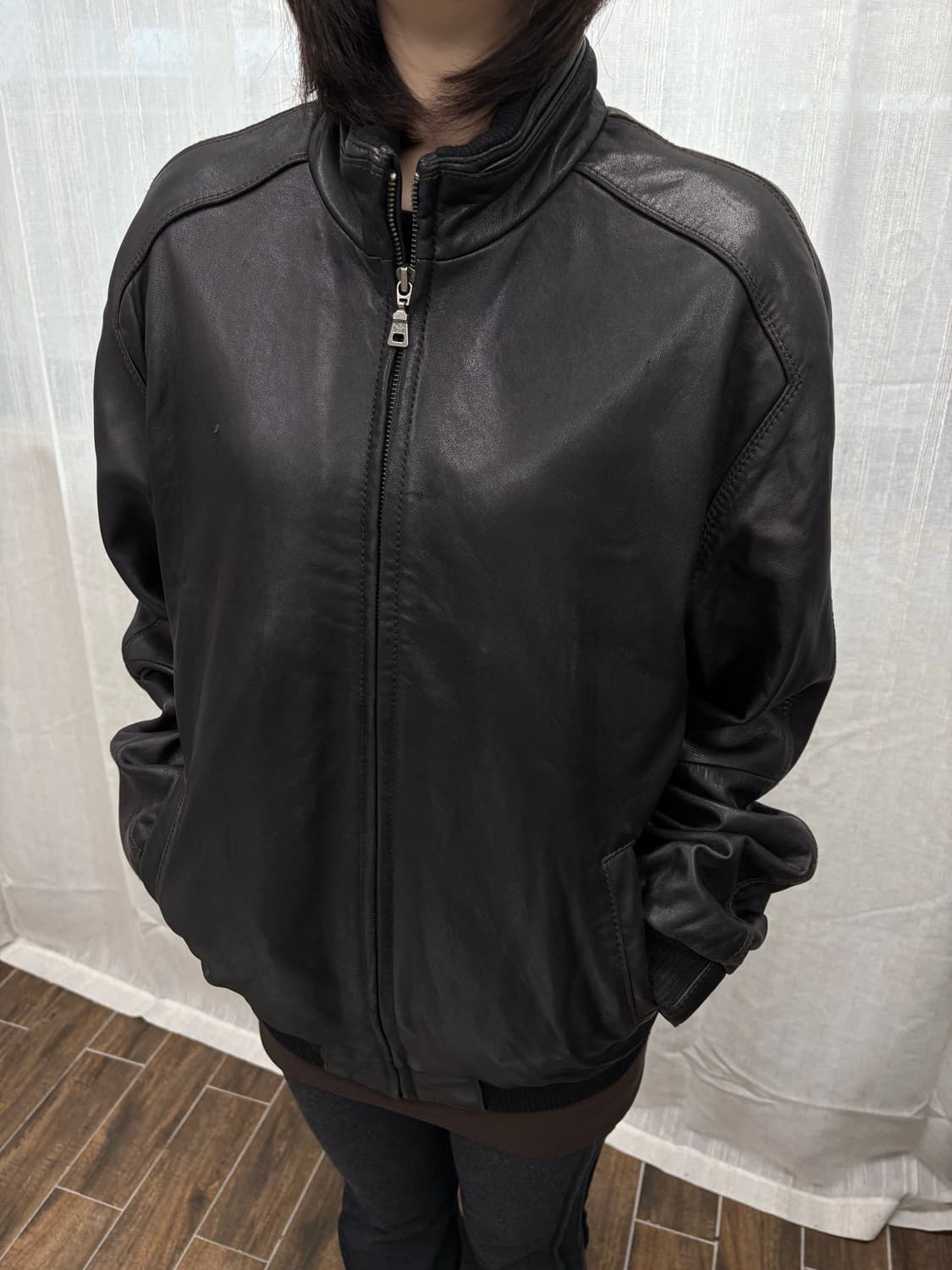 JOS A BANK 빈티지 리얼레더 집업 블루종 가죽 자켓 상품이미지2