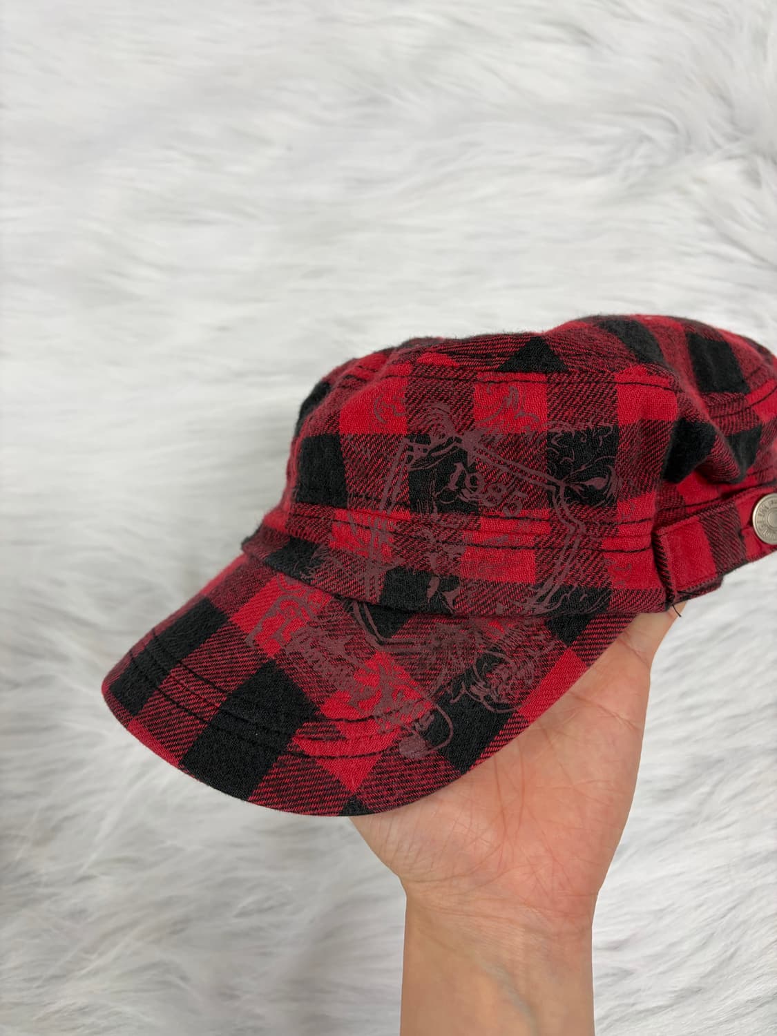 00s 레드 타탄 체크 펑크 캡 나나깔  상품이미지3