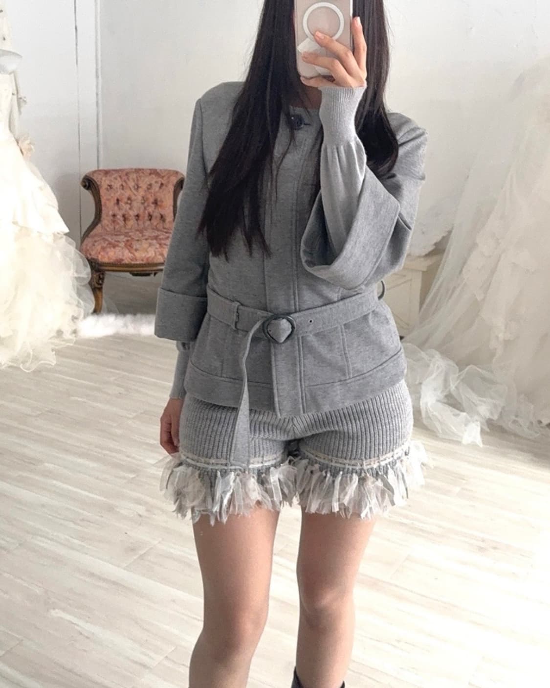 Light gray cotton half coat 상품이미지5