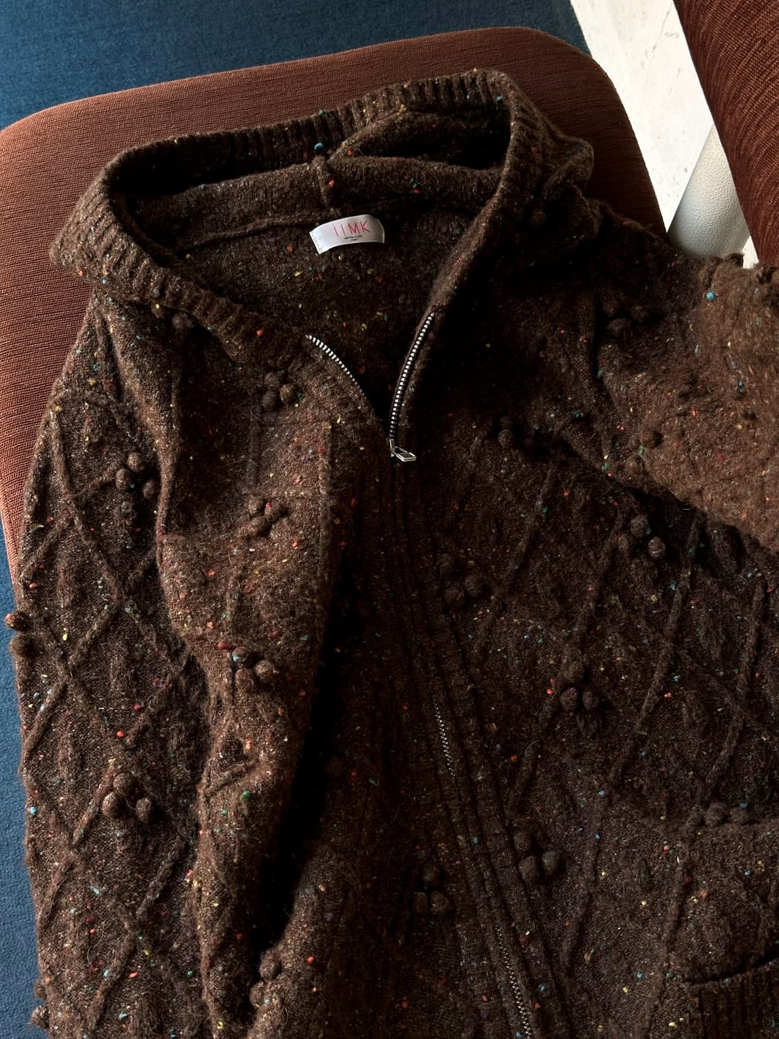 Design patterned hooded long knit jacket 상품이미지1