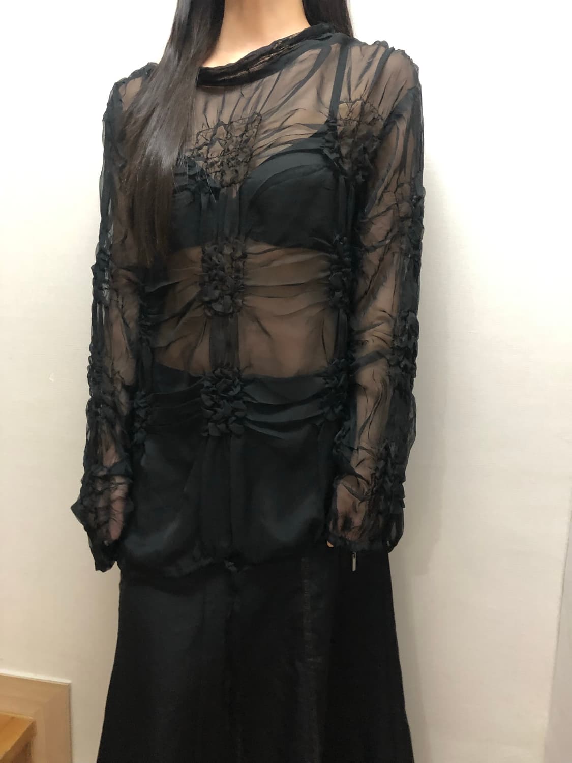 빈티지 블랙 셔링 탑 상품이미지3