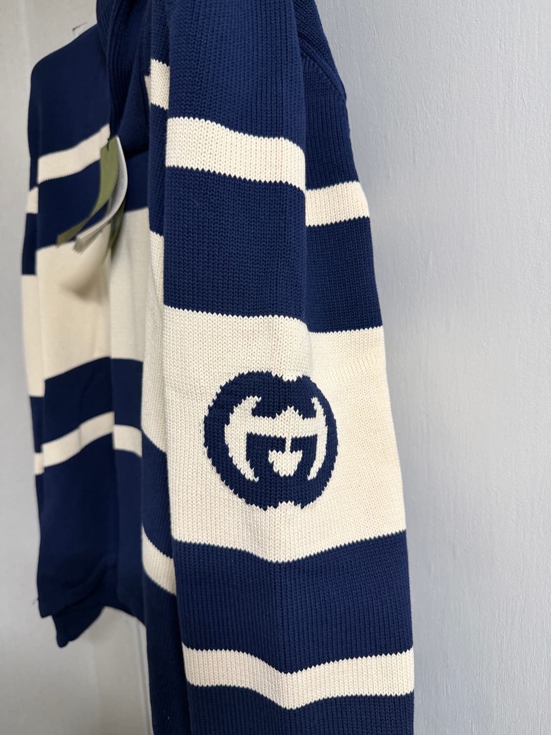 24ss 구찌 니트 코튼 점퍼 인터로킹 G 블루 아이보리 상품이미지6