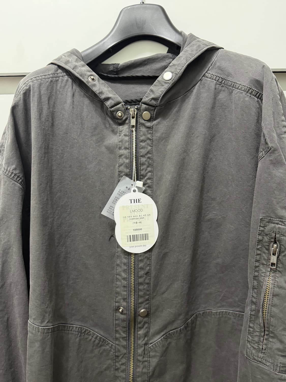 [48] 엘무드 디핀 가먼트 워시드 후드 셔츠 자켓 차콜 그레이 상품이미지4