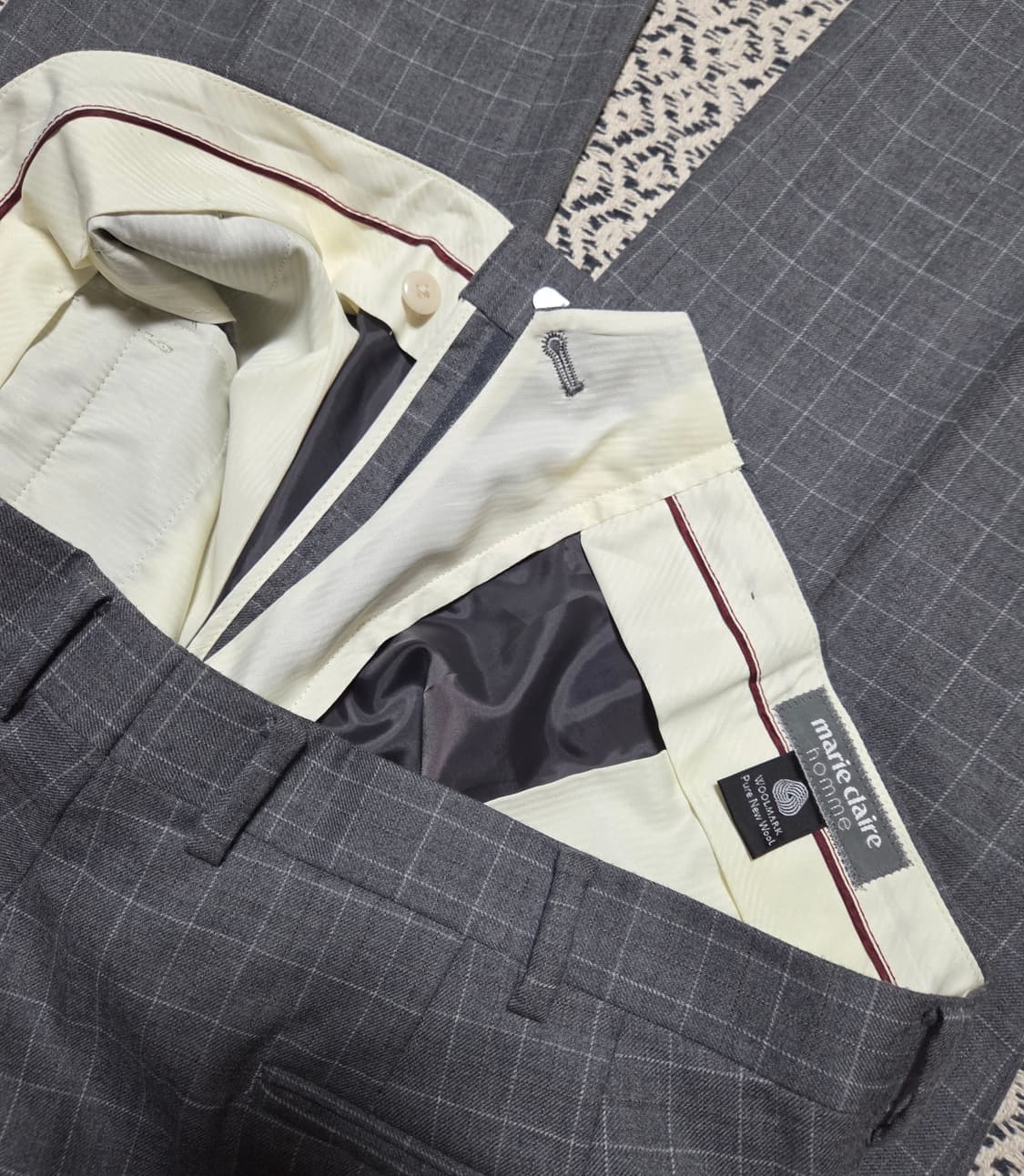 마리끌레르 옴므 체크 울 슬랙스 그레이 32~34 상품이미지4