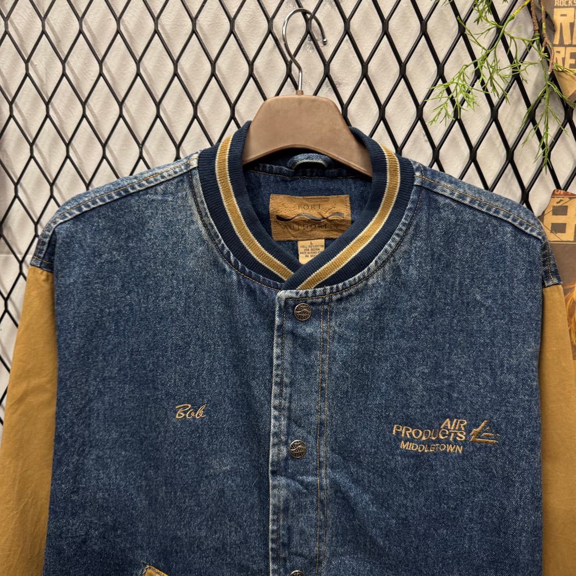 00s USA VINTAGE 데님 바시티자켓 브라운 배색 중청 상품이미지3