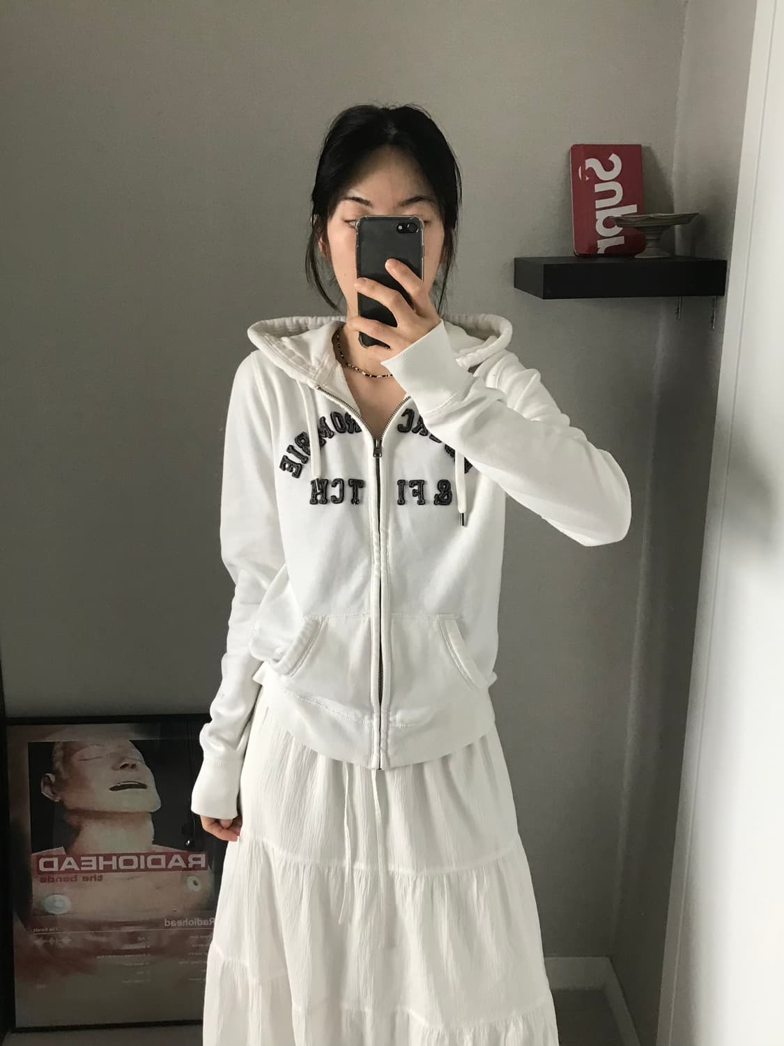 아베크롬비 중앙 자수 로고 화이트 후드집업 상품이미지1