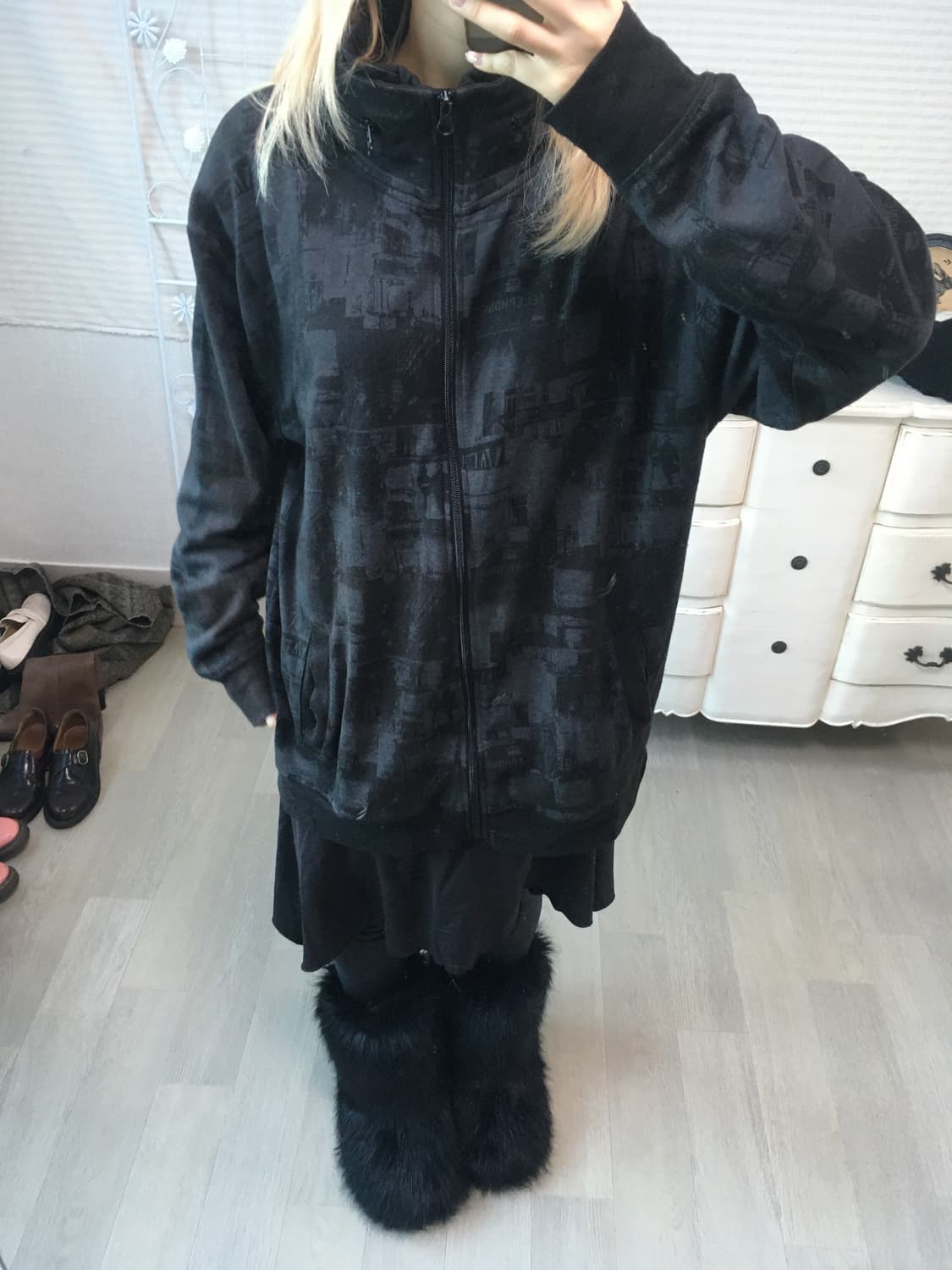 일본빈티지 y2k 블랙 패턴 집업  상품이미지4