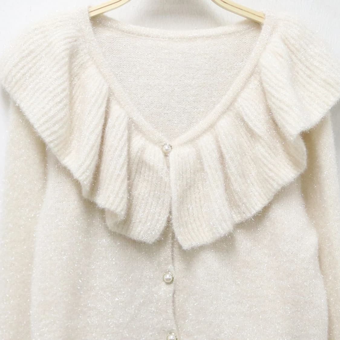 지알엘 빅 프릴 넥 글리터 크롭 니트 가디건 61127 상품이미지5