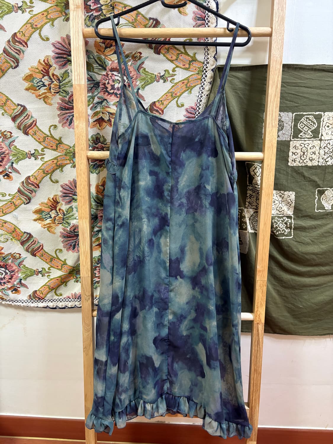 히피 모리 하구미 청록 물결 시스루 롱 원피스 상품이미지3