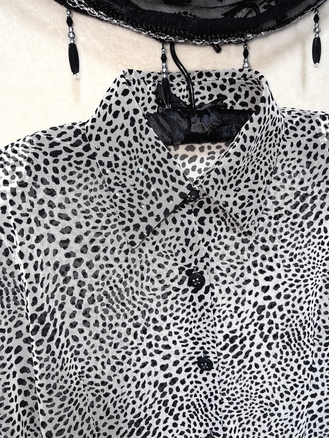 레오파드 호피 시스루 블라우스 셔츠 오네갸루 펑크 헤이세이 시부야 핀터 상품이미지10