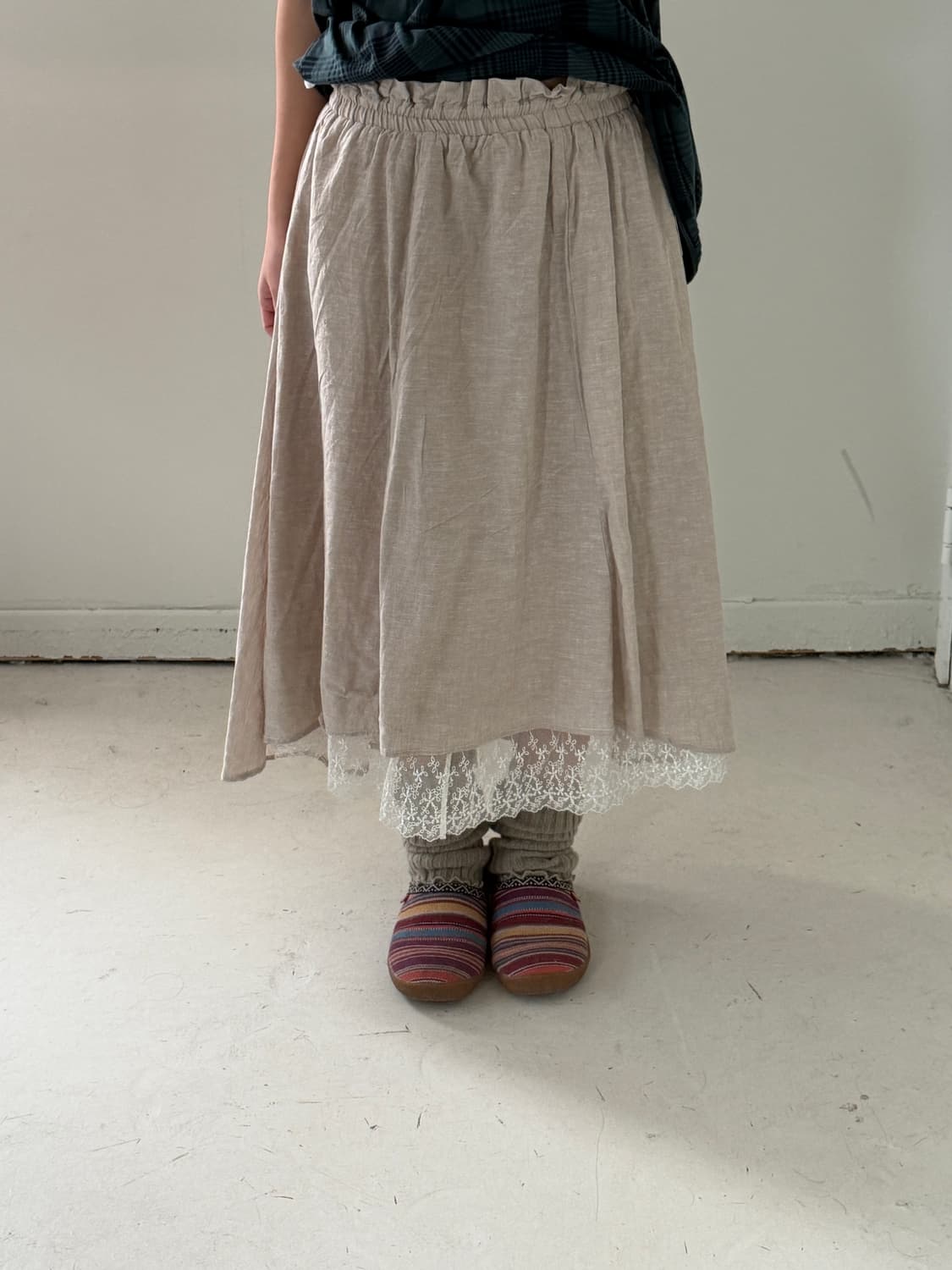 일본빈티지 모리 레이스 린넨 롱스커트 상품이미지1