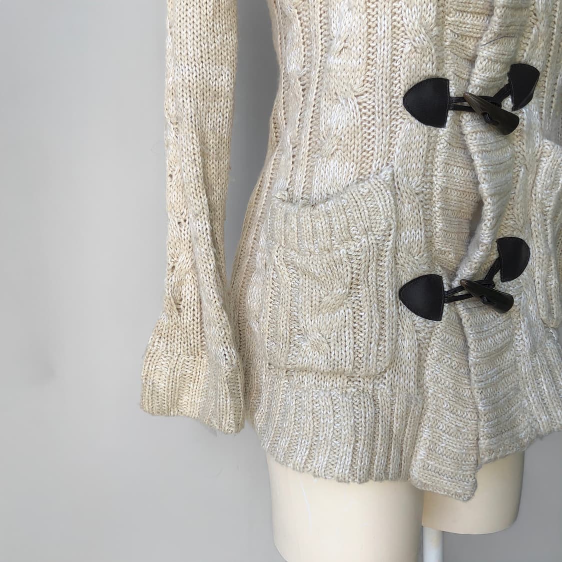 베이지 퍼 후드 더플 롱 가디건 상품이미지3