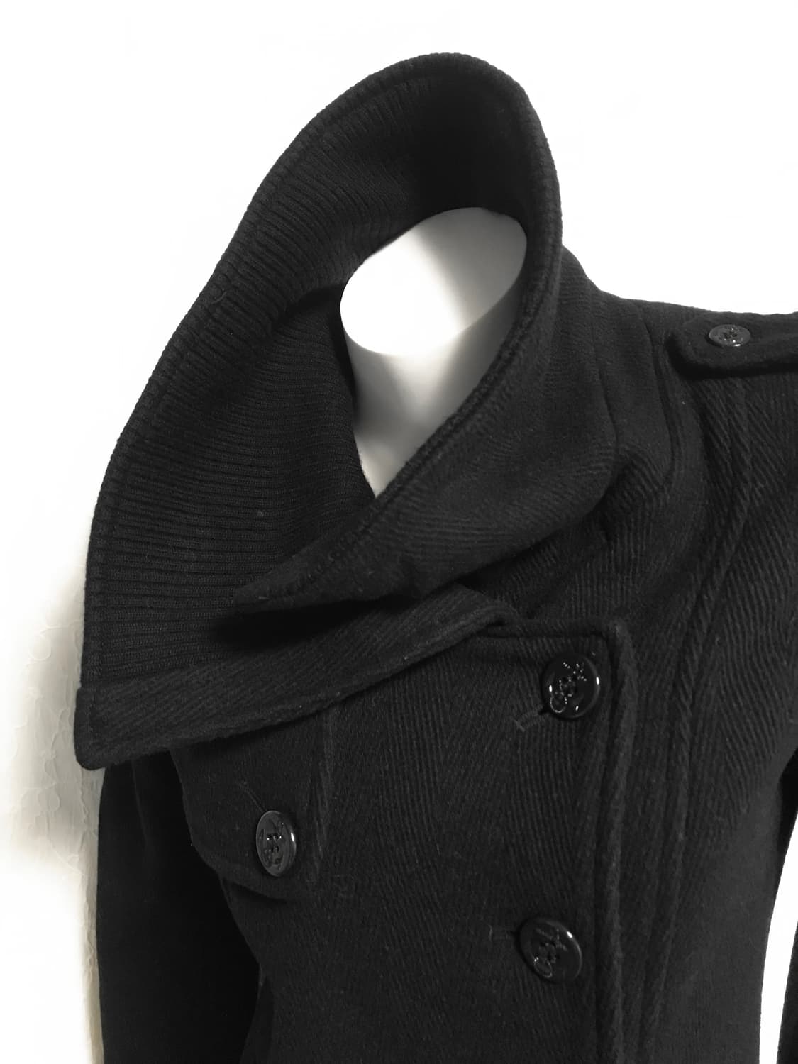 빈티지 사선 버튼 언발 카라 하이넥 울 코트 상품이미지4