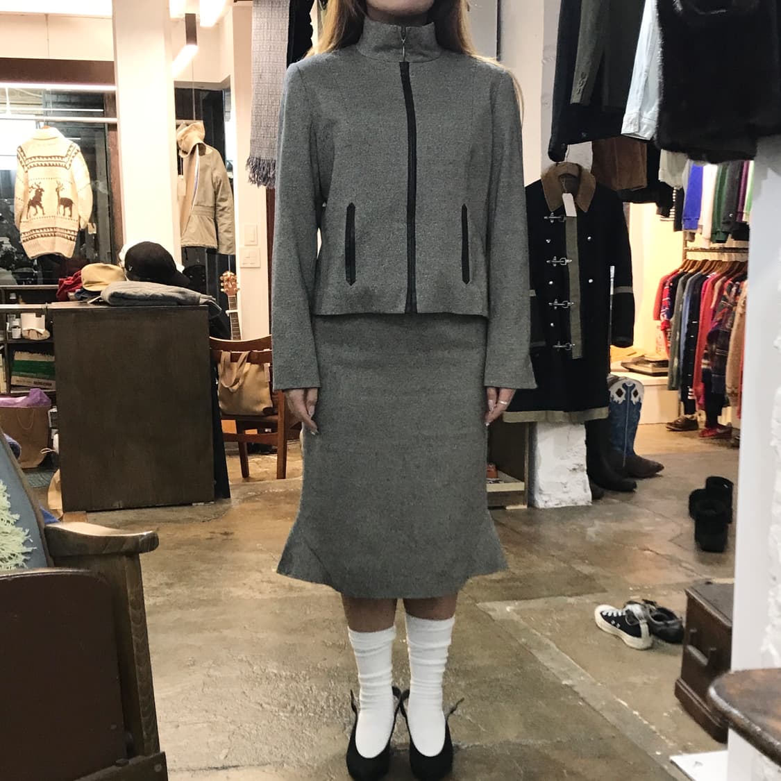 90s Chloe 끌로에 레더 배색 집업 자켓 여성 55 사이즈 상품이미지7