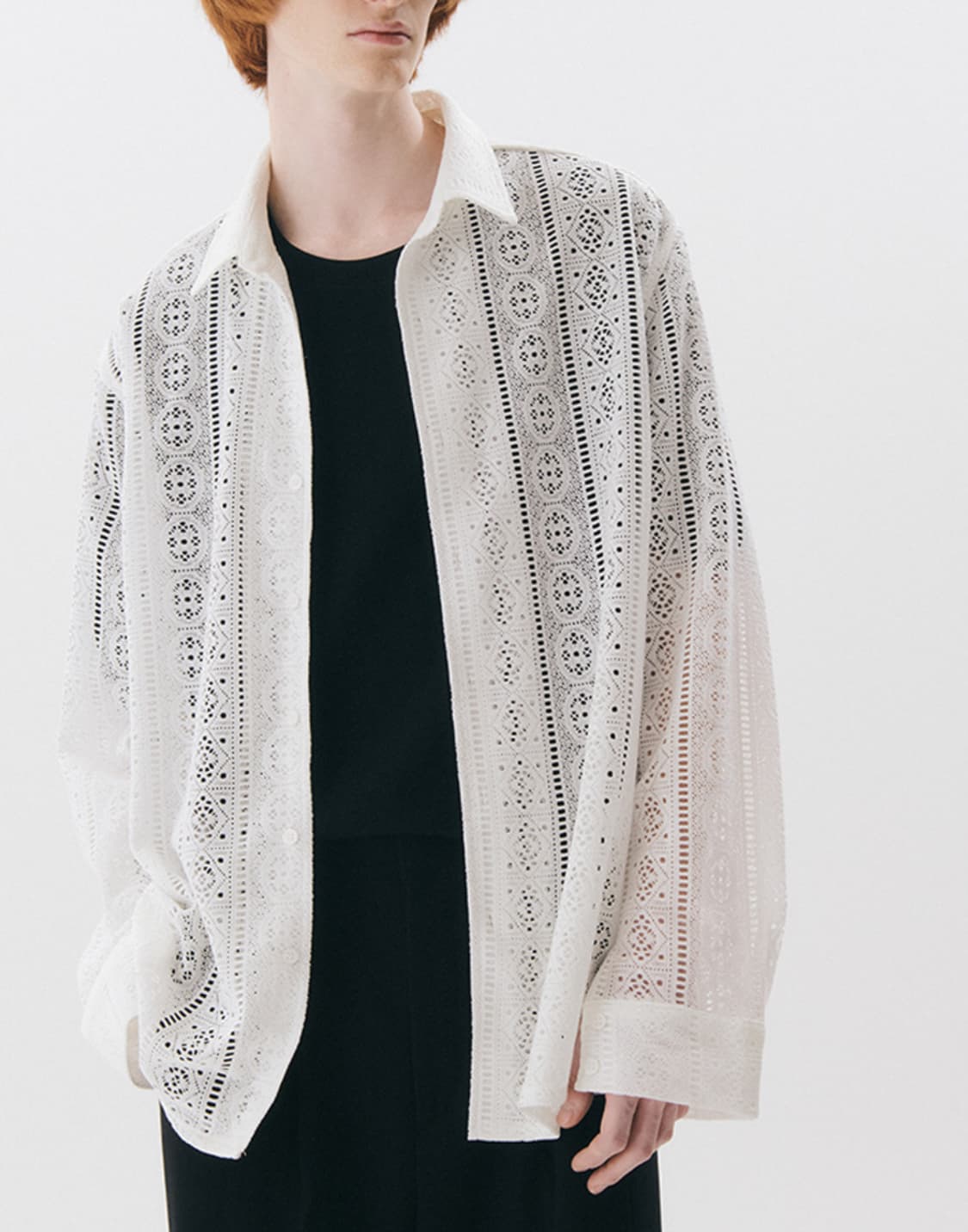 트립르센스 패턴 크로셰 셔츠 화이트 라지 상품이미지1