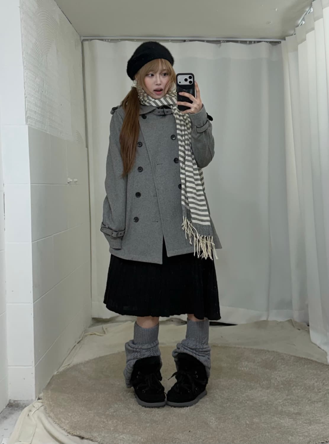 무채색 너드 니혼진 더블버튼 봄코트 코디세트 상품이미지1