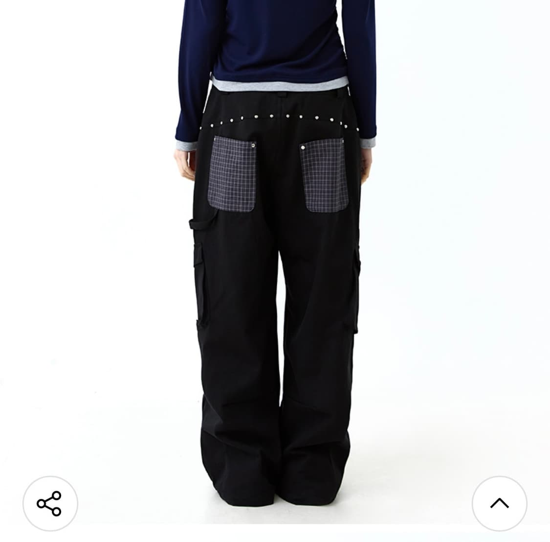 아워세이아워 체크 배색 스터드 카고팬츠 블랙 상품이미지1