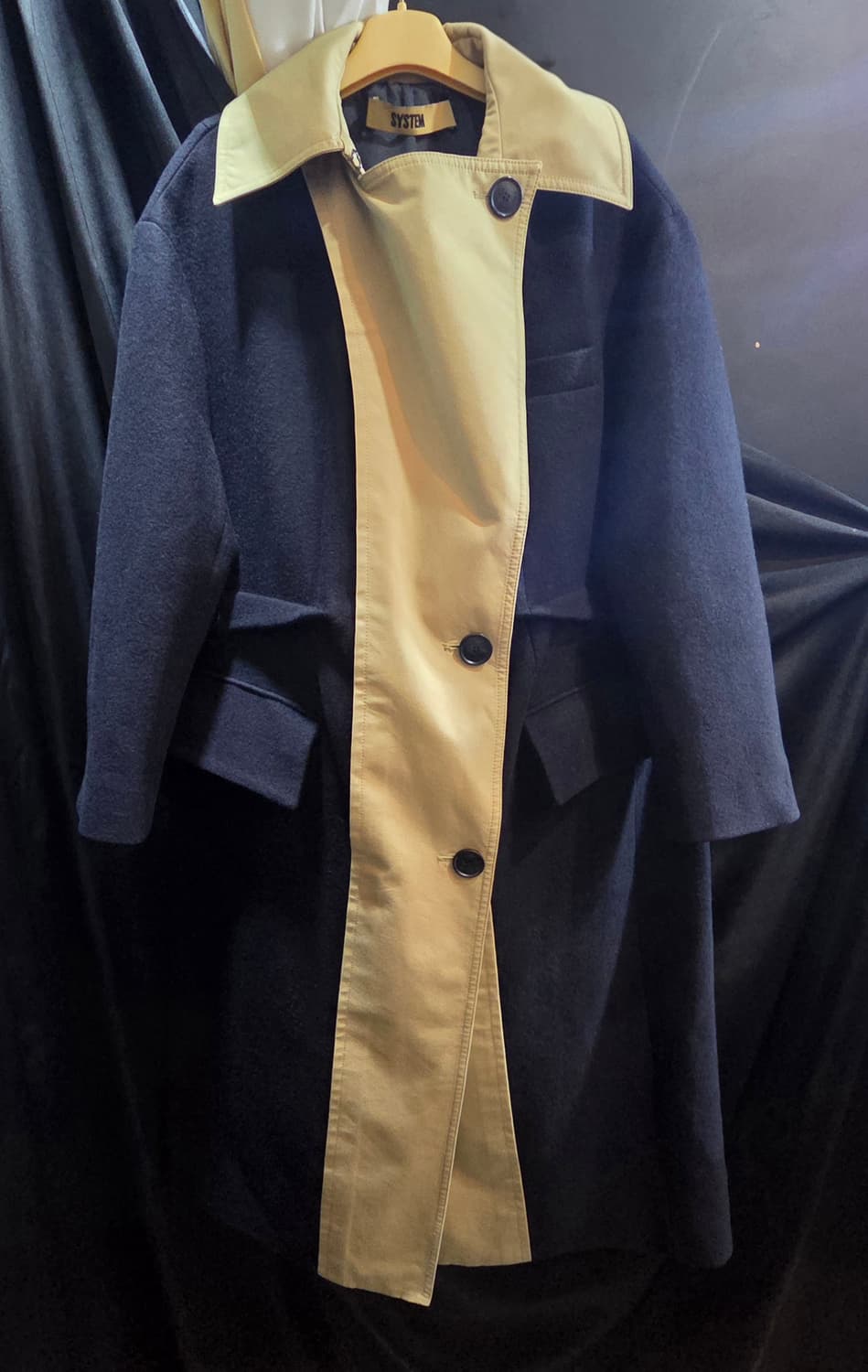 SYSTEM 시스템 배색 트렌치 모직 롱코트 상품이미지3