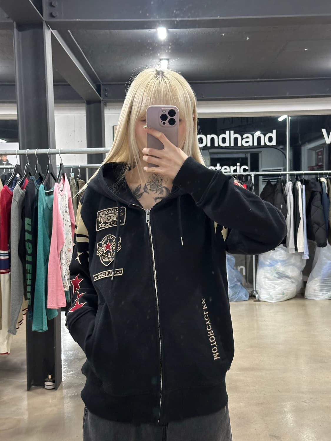 벤슨 레더 스타 패치 후드 집업 상품이미지3