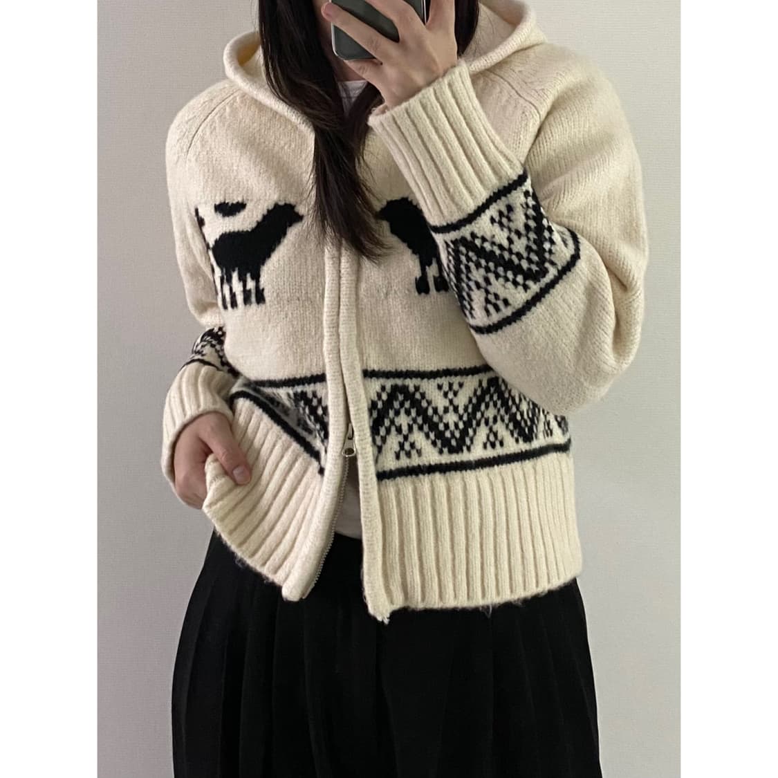 론론 알파카 자카드 니트 후드집업 상품이미지2