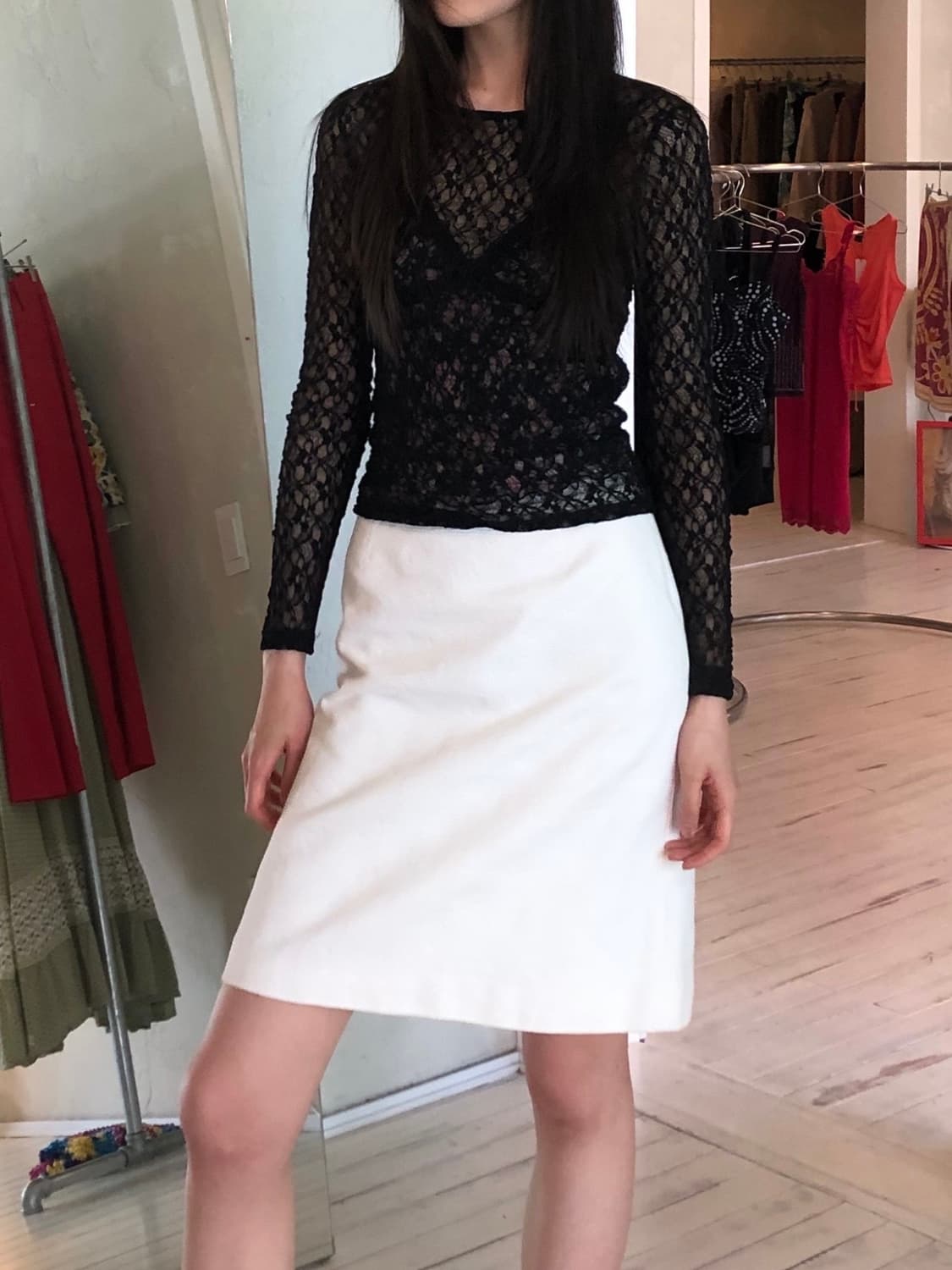 꾸레쥬 화이트 미디 스커트 상품이미지1