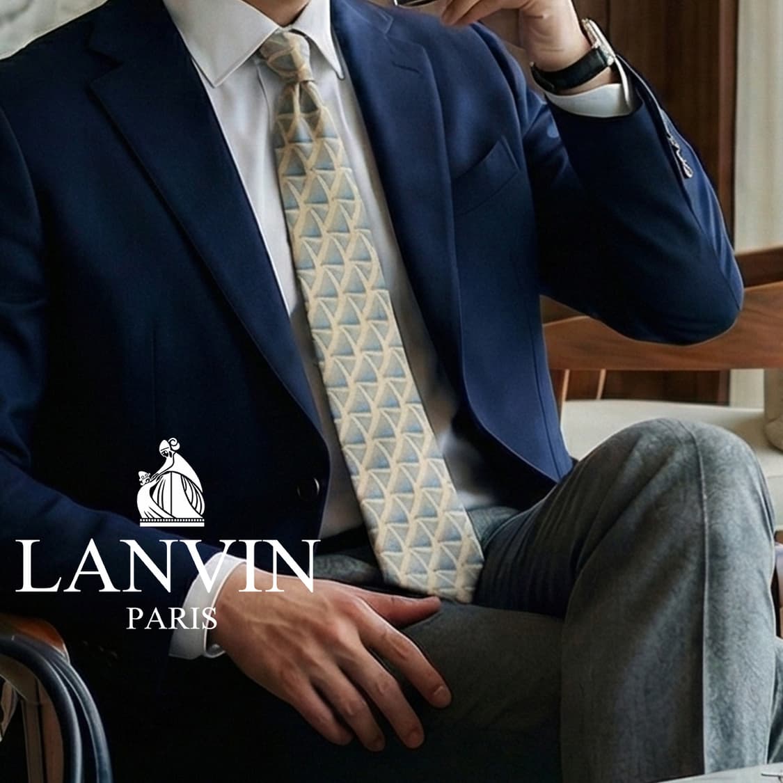 랑방 실크 아이보리 기하 패턴 넥타이 9cm A등급 K1729
 상품이미지1