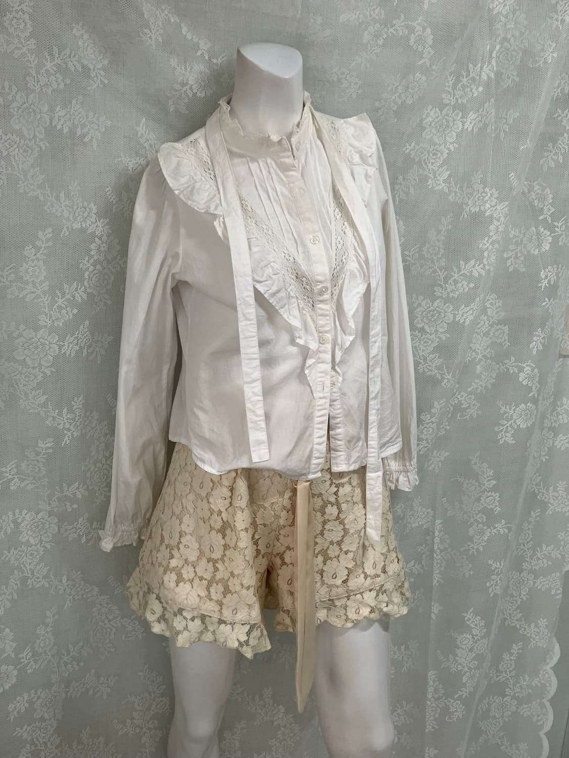 빈티지 화이트 크로셰 러플 셔츠 1105 모리걸 y2k 스트릿 갸루 펑키 상품이미지1