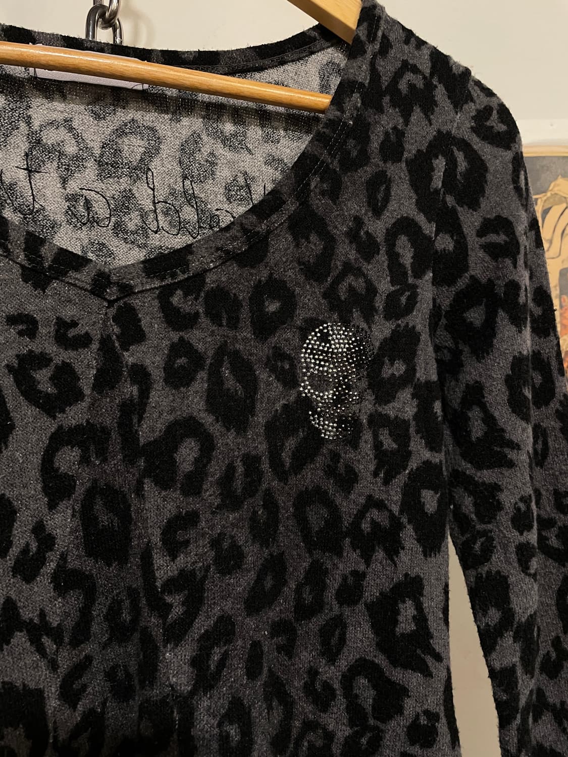 해골 스터드 레오파드 패턴 플레어 그레이 롱슬리브 갸루 펑크 상품이미지4