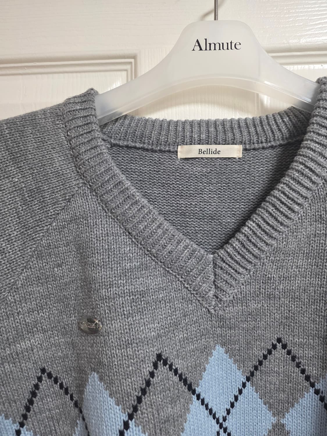 브이넥 아가일 니트 - 그레이 상품이미지2