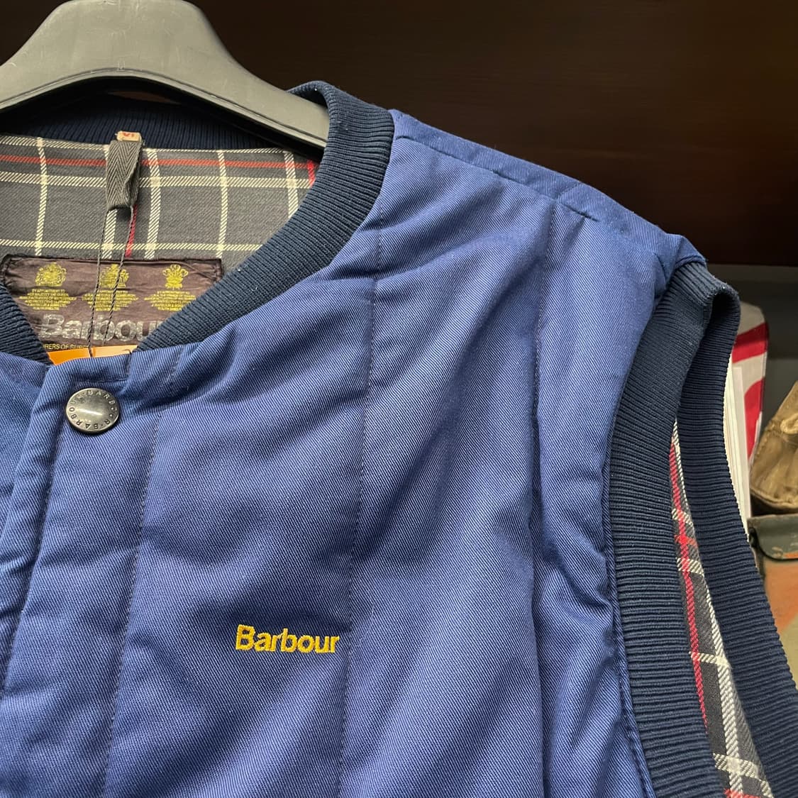 90s 바버 퀼팅 체크 라이닝 버튼 조끼 베스트 상품이미지3