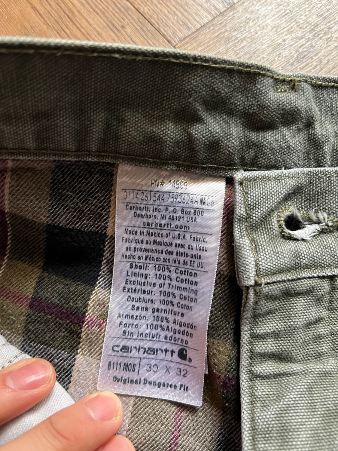 [30]칼하트 USA 덩가리핏 체크 라이닝 모스그린 카펜터 워크팬츠 M9 상품이미지8