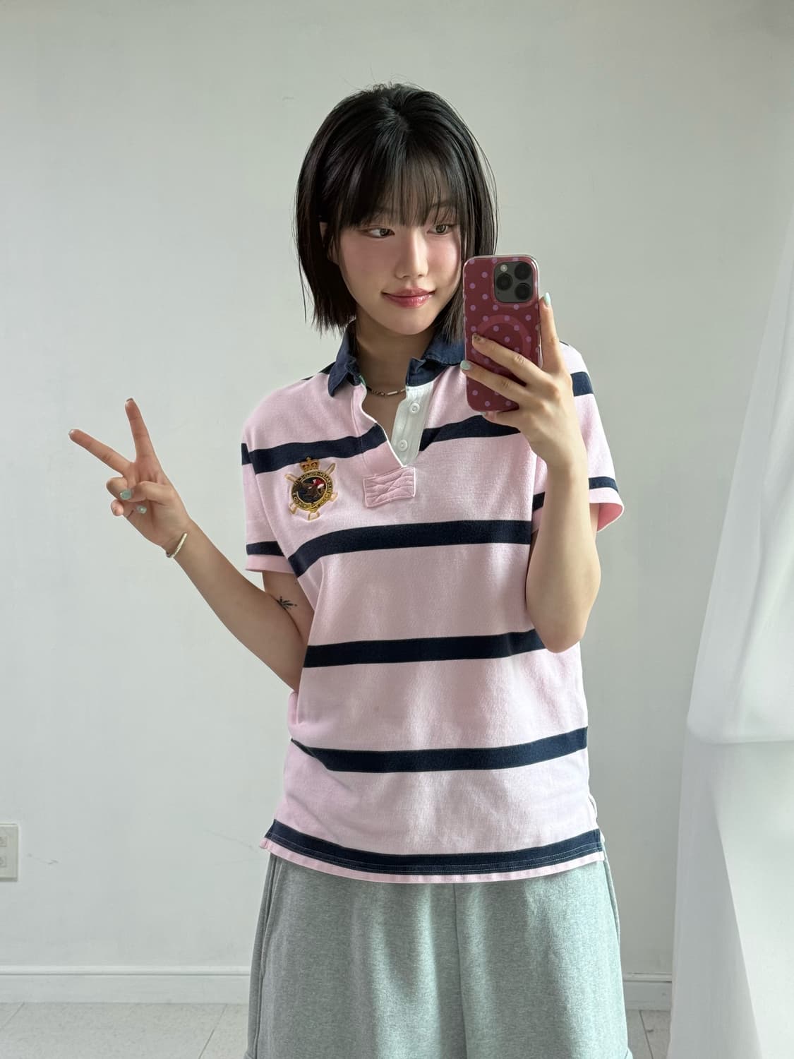 폴로 럭비 핑크 네이비 피케이 티 상품이미지3
