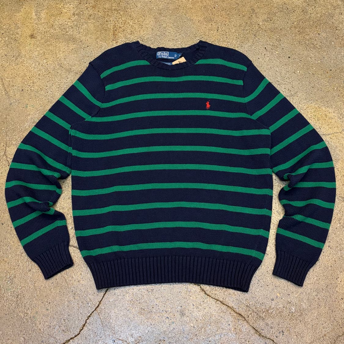 90s USA 빈티지 폴로랄프로렌 스트라이프 단가라 헤비코튼 니트 상품이미지1