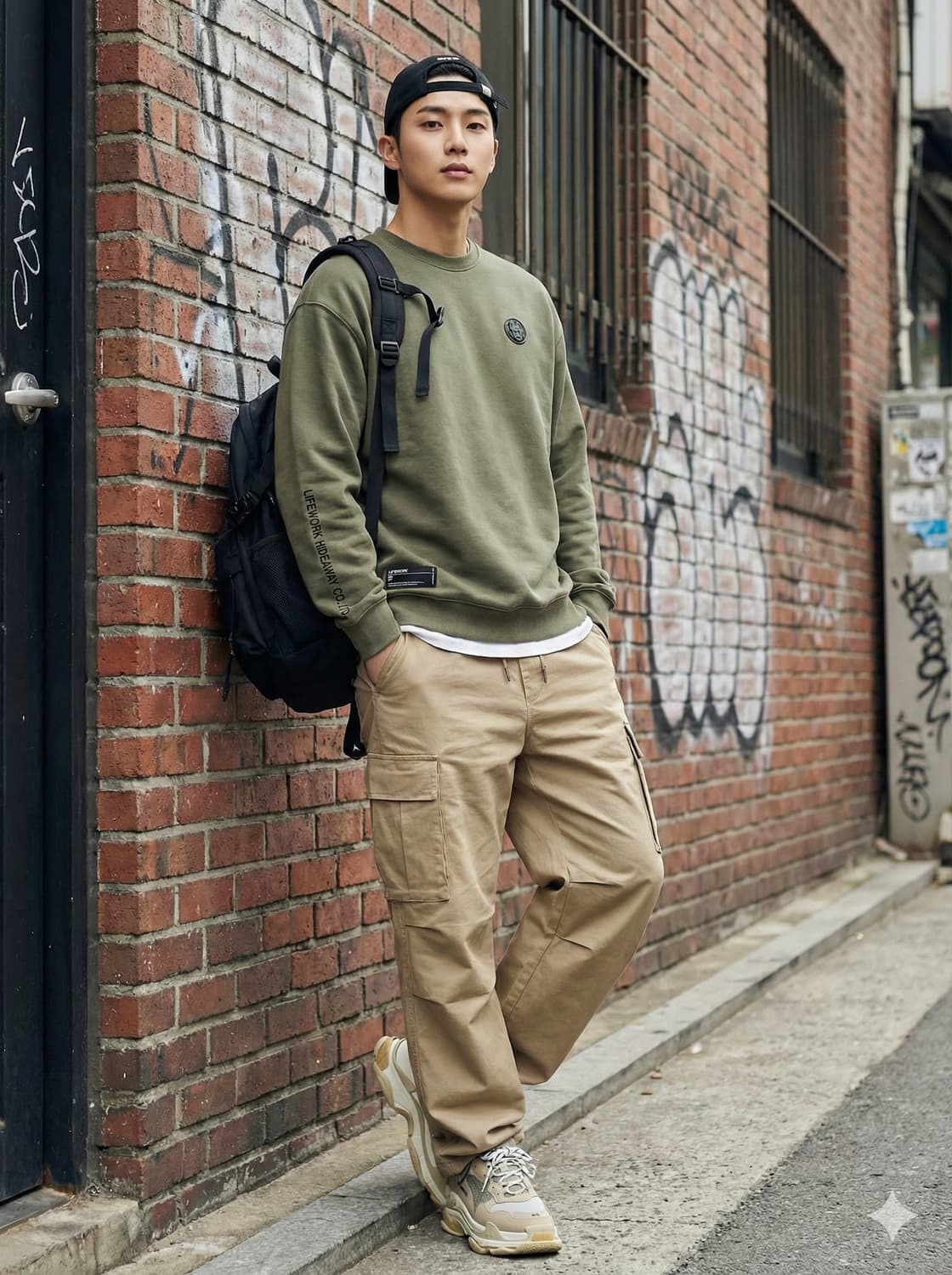 라이프워크 카키 라독 레더 와펜 맨투맨_S 상품이미지1