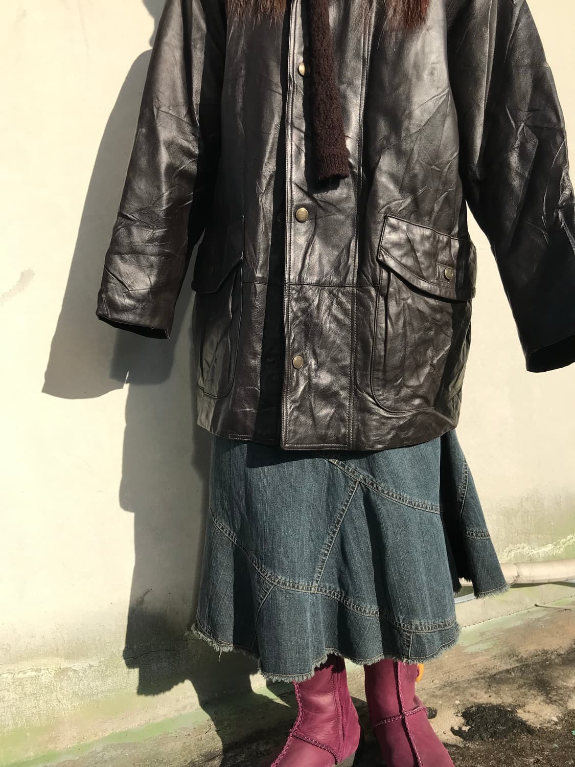 오버사이즈 블랙 레더 코트  상품이미지2