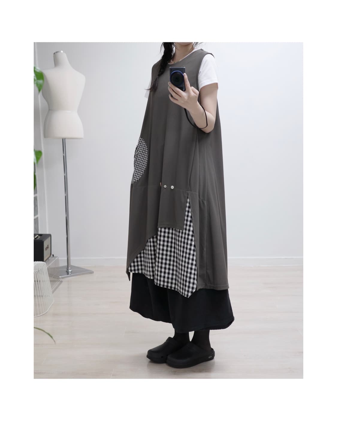 Khaki check mori one-piece 상품이미지4