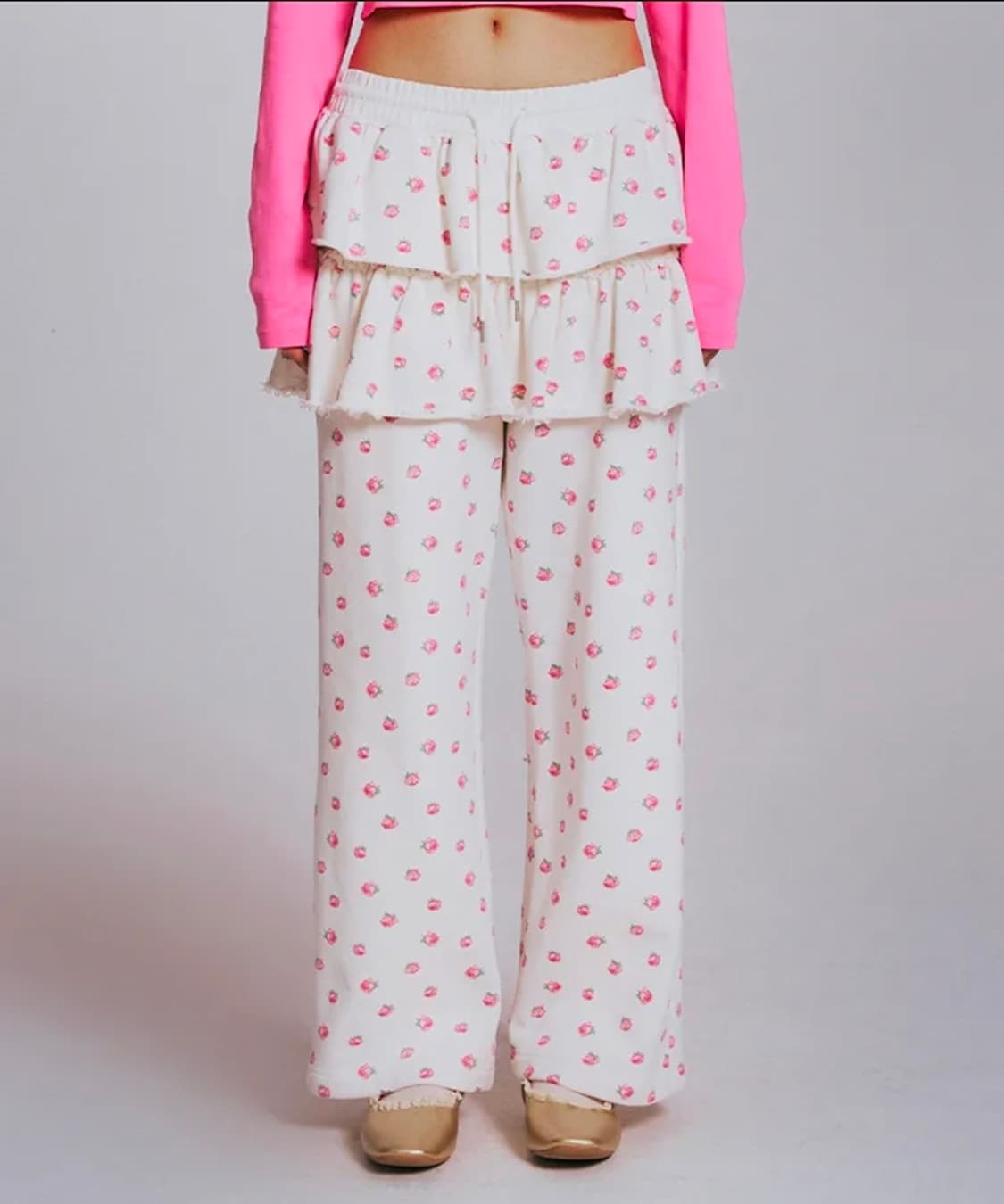 FLOWER PATTERN LAYERD SKIRT PANTS WHITE 상품이미지1