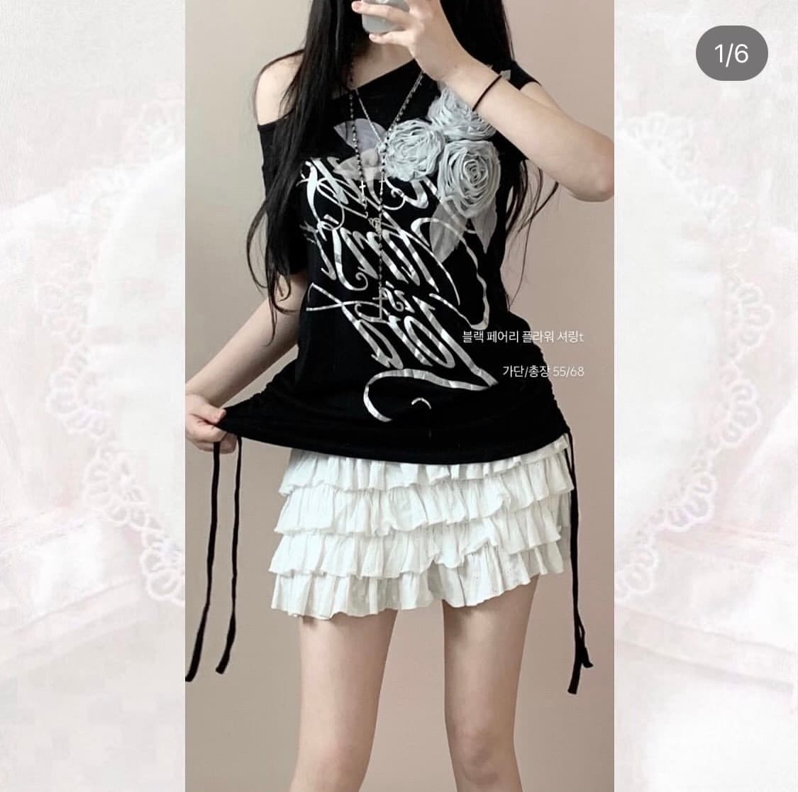 일브 페어리 로즈 오프숄더원숄더탑 오월빈티지갸루펑크오즈온레스트로즈깔무채색 상품이미지1