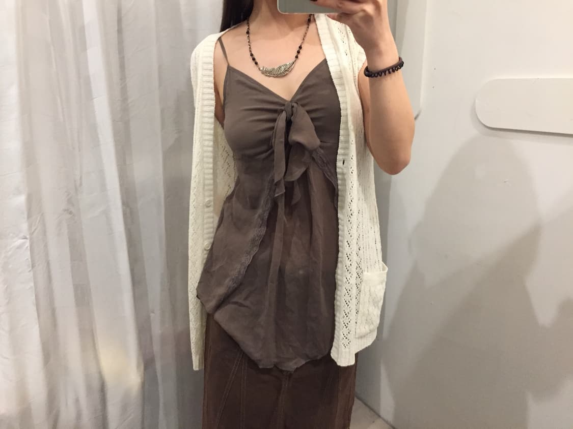 JPN Vintage 웨스턴 모리걸 브라운 쉬폰 슬리브리스 상품이미지1