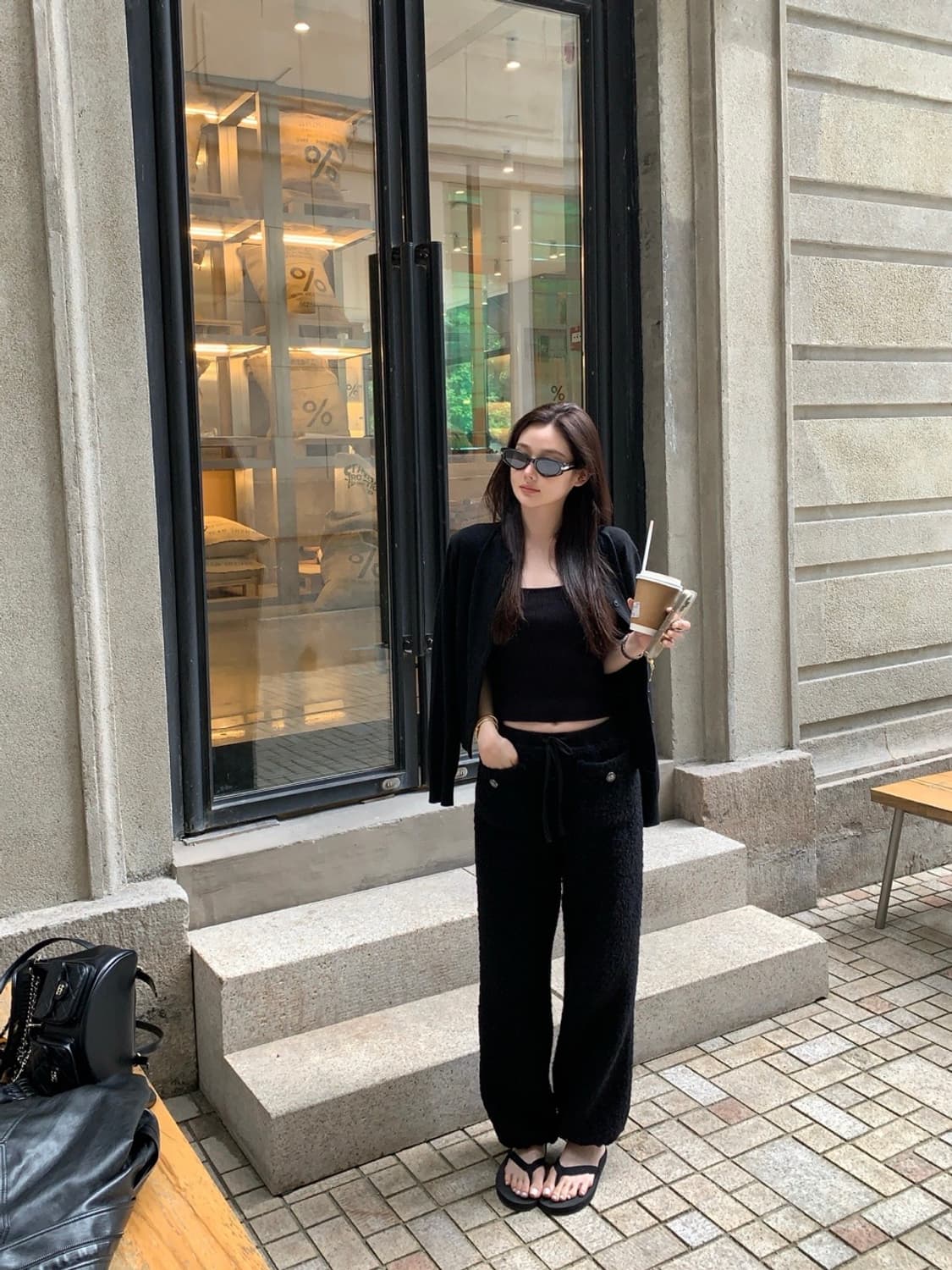 오브제스트 부클 트위드 조거팬츠 블랙 숏기장 상품이미지2