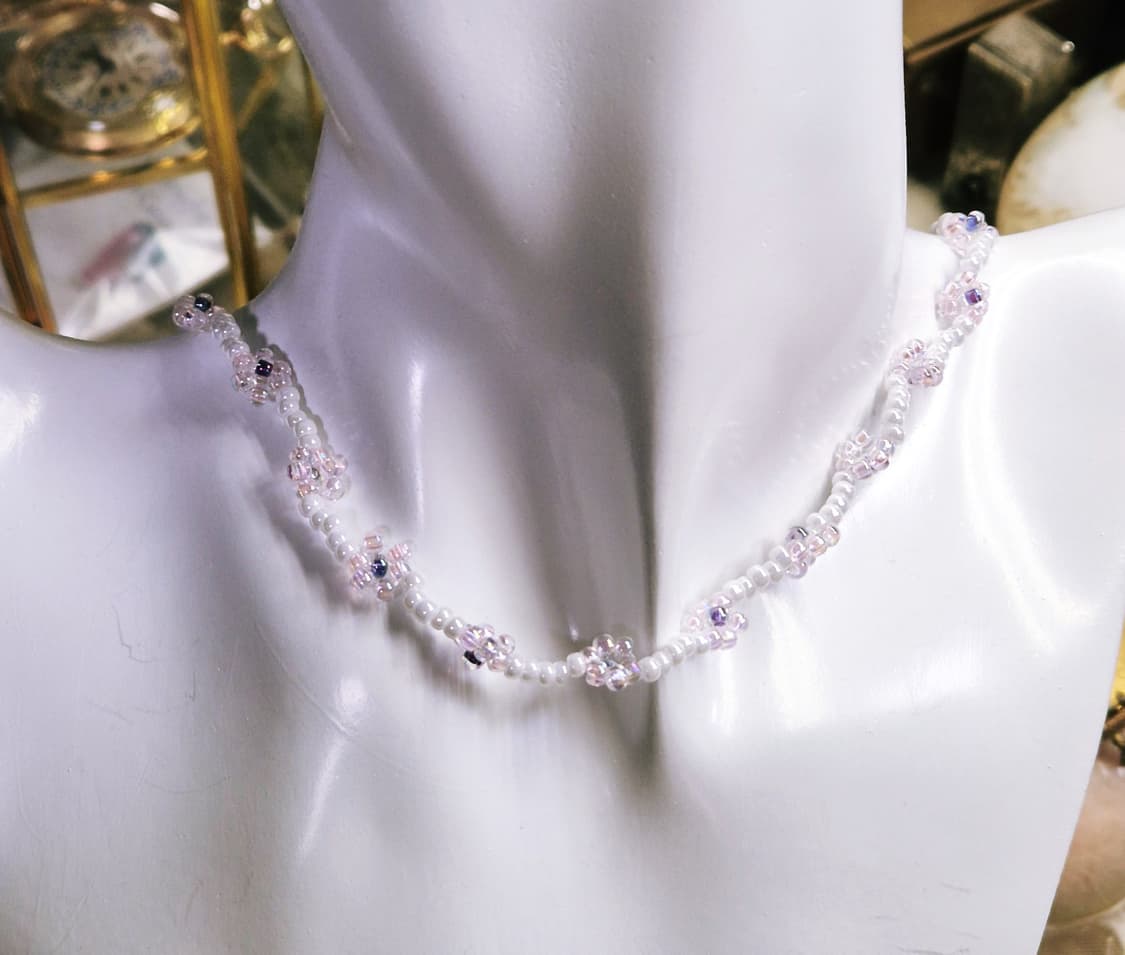 핸드메이드)비즈 꽃 목걸이 팔찌 세트 상품이미지7