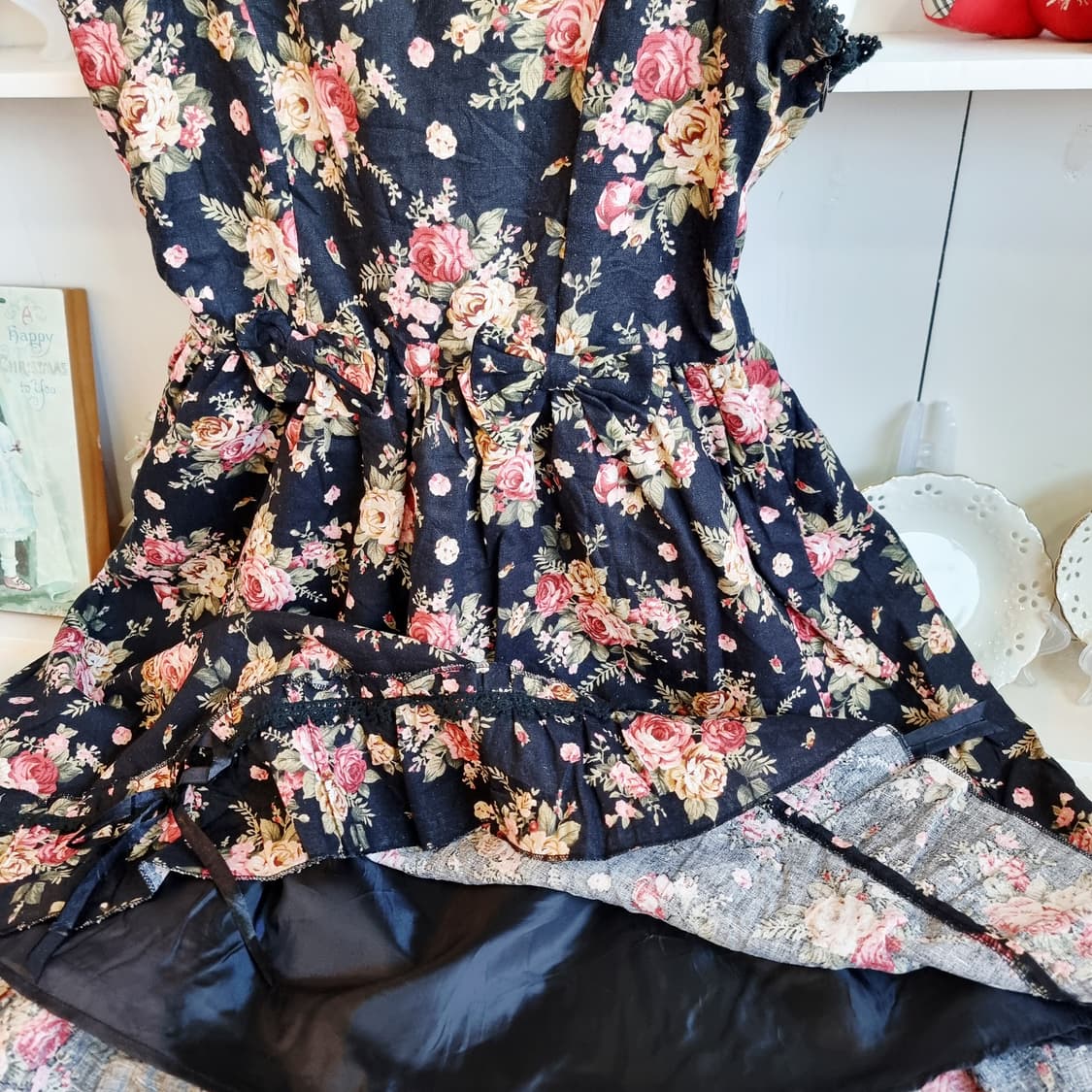 플라워 패턴 뷔스티에 원피스 블랙 상품이미지3