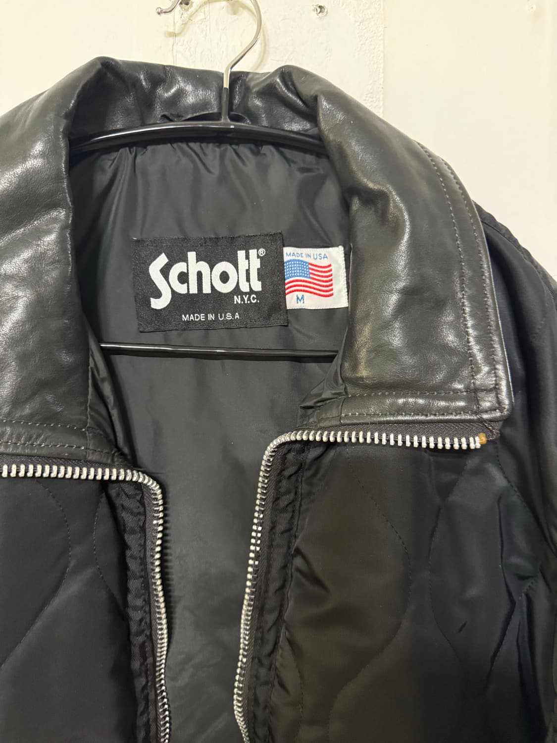 Schott NYC 퀼팅 레더 믹스 자켓 상품이미지2