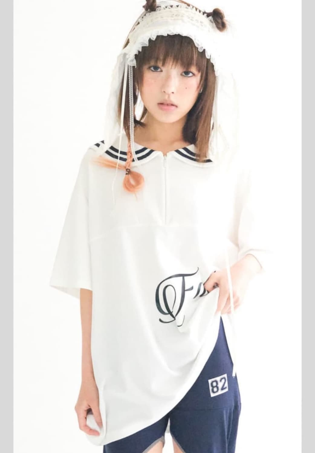 샵페어리 sailor collar mesh loose top 상품이미지2