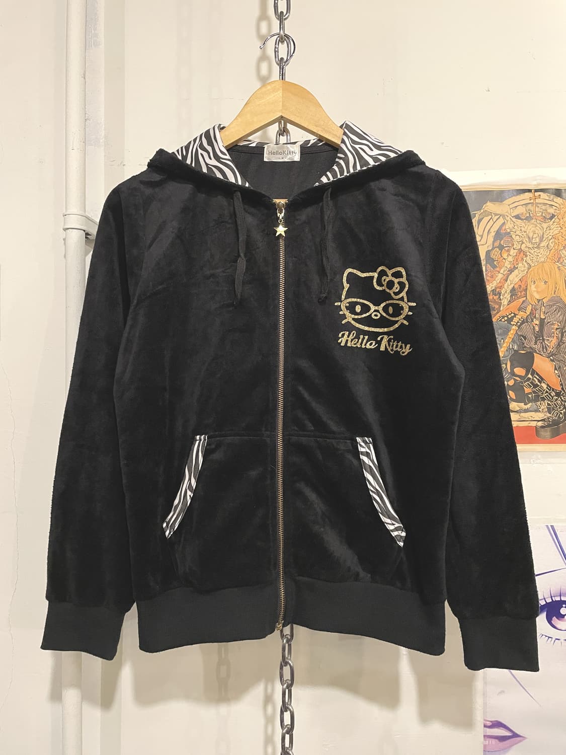 hello kitty 헬로키티 벨벳 골드 갸루키티 지브라 패턴 후드 집업 상품이미지3