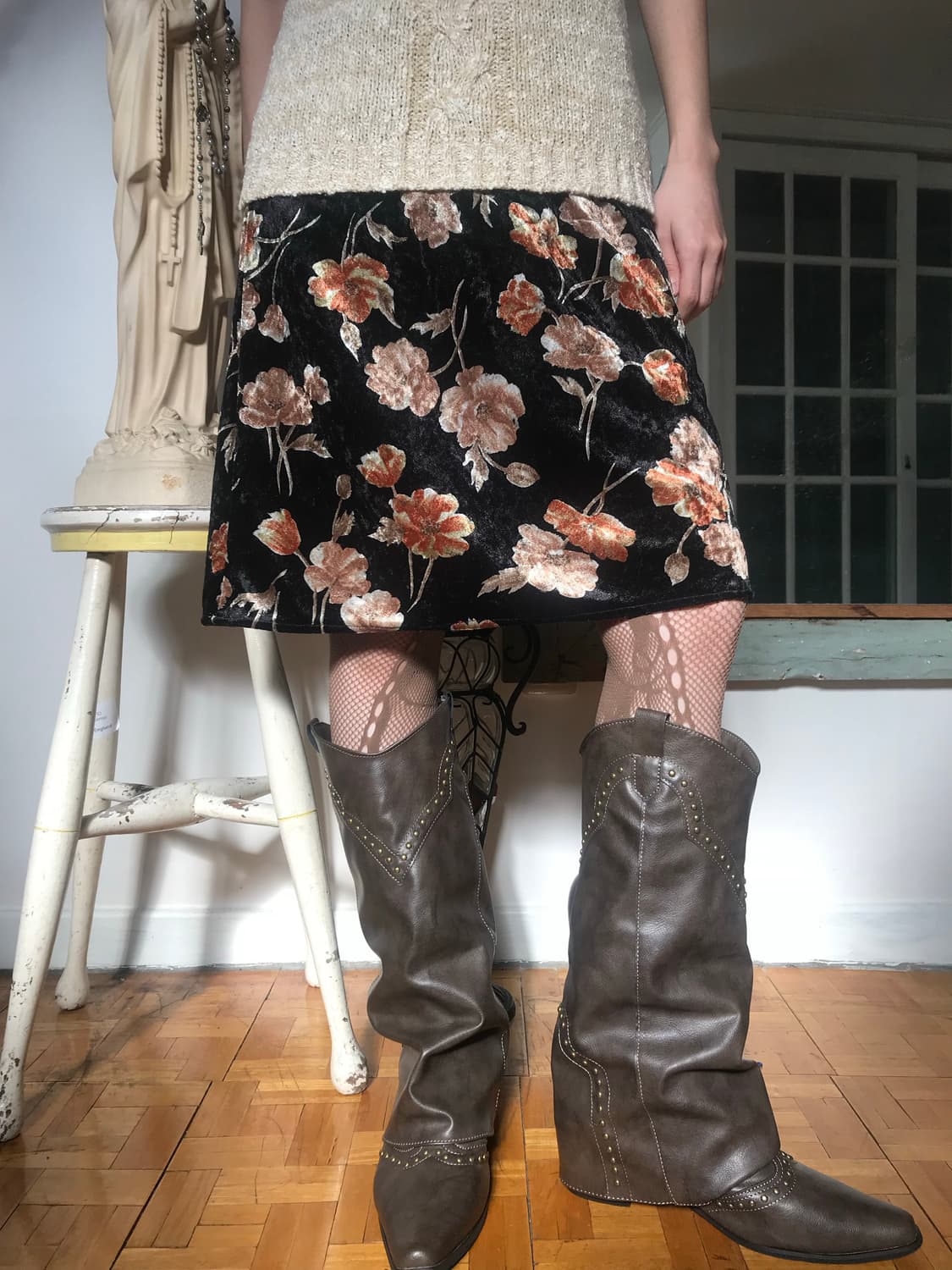 vintage velvet pattern skirt(26inch) 상품이미지4