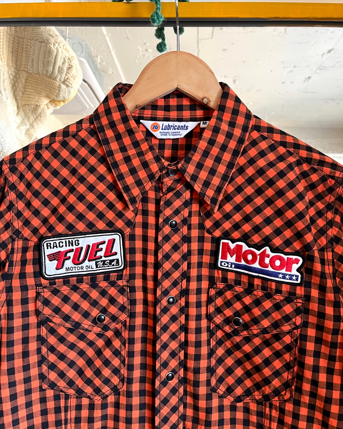 90-00s 76 Lubricants Orange Check Shirt 상품이미지5