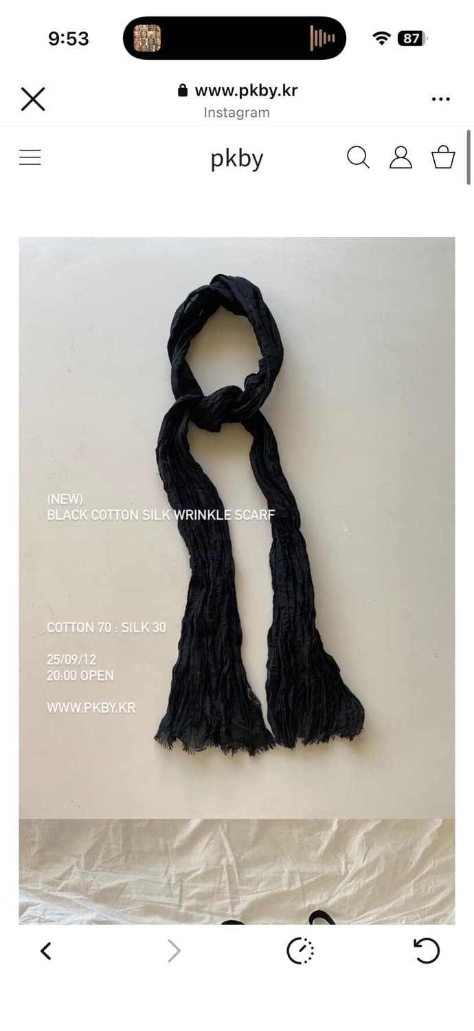 Pkby cotton silk wrinkle scarf (black) 상품이미지1